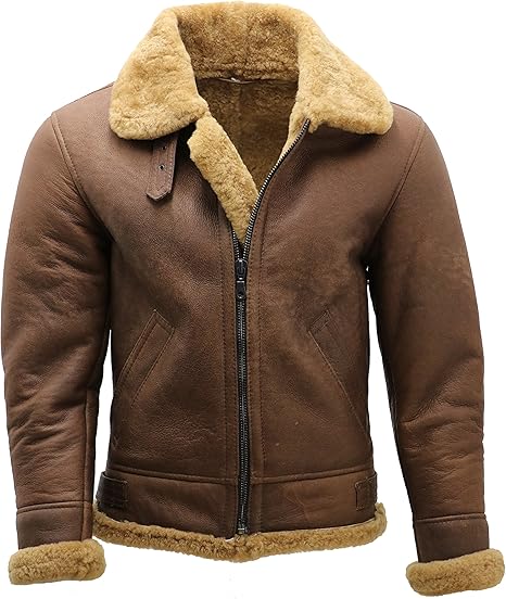Men's Brown B3 Shearling Sheepskin WW 2 Bomber Leather Flying Aviator Jacket XS